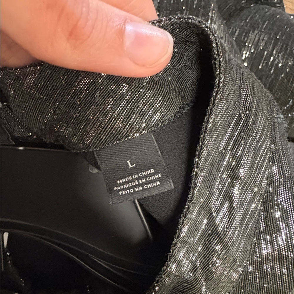 Scotch & Soda Silver/Black Shimmer Tie Neck Jumpsuit Size Large - Picture 6 of 7